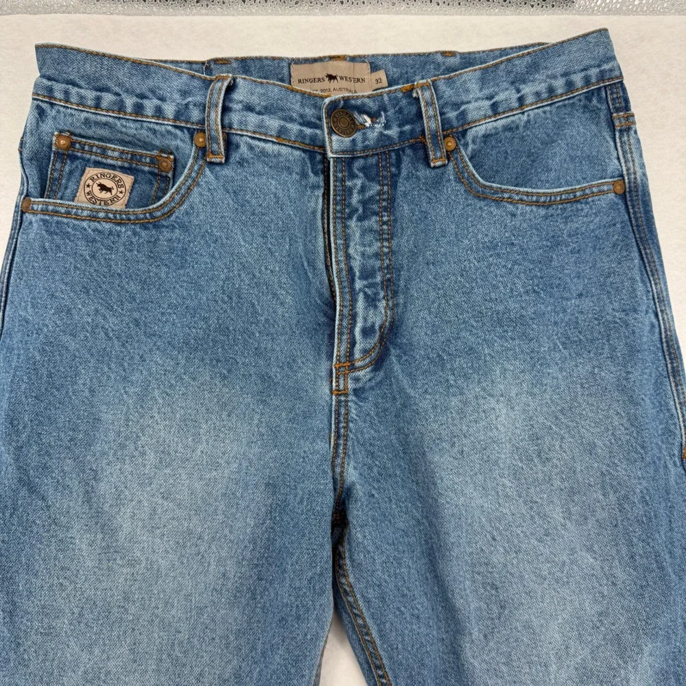 Ringers Western Barrington Slim Fit Mid Rise Blue Jeans Mens Size‎ 32 Button Fly